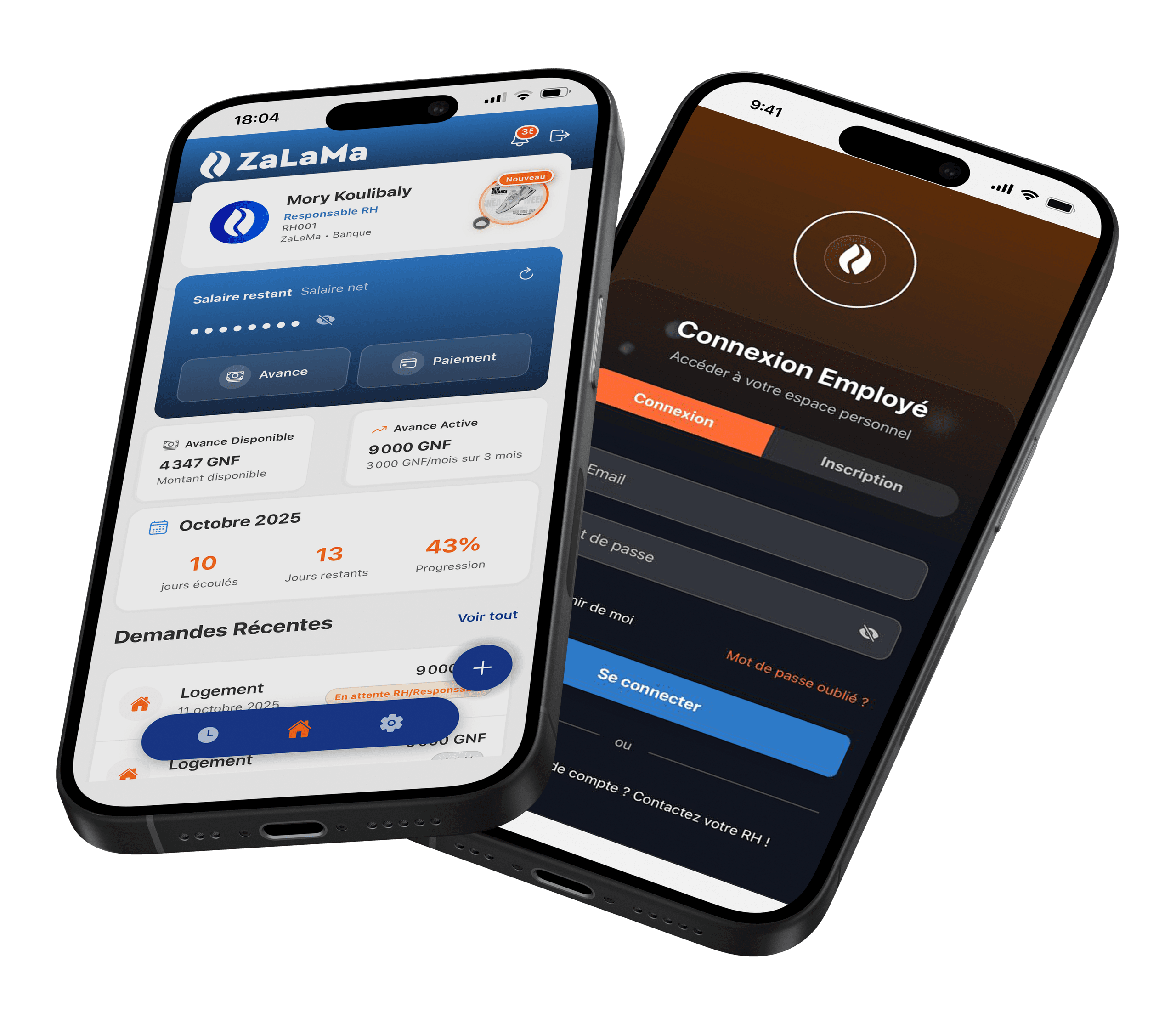 Application ZaLaMa affichant le salaire disponible d'un salarié