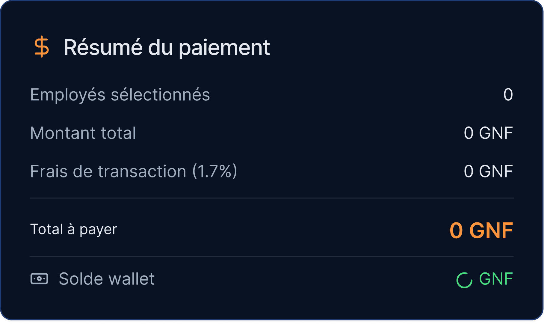 Résumé de paiement en masse dans le tableau de bord ZaLaMa